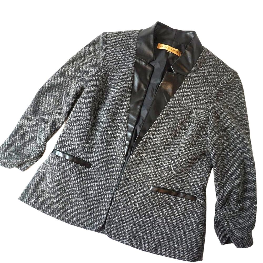 Nipon Boutique Moto‎ Style Textured Tweed Blazer Workwear Gray Black Womens 4